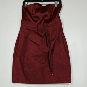 H&M Dress Women's Size 10 Burgundy Shimmer Formal Strapless Drawstring Bow